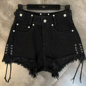Edgy Black High Waist Lace-Up Shorts